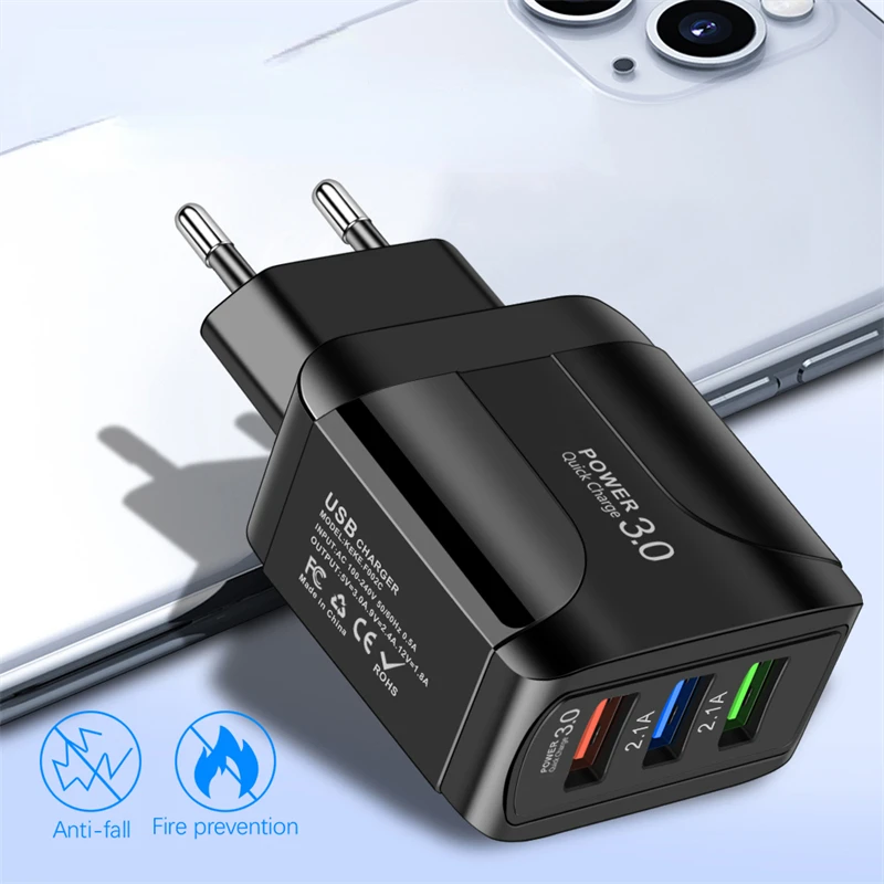 

Зарядное устройство 3,0 для iPhone 13 Pro Max, зарядное устройство с 3 USB-портами, адаптер для быстрой зарядки для Samsung mi, зарядное устройство