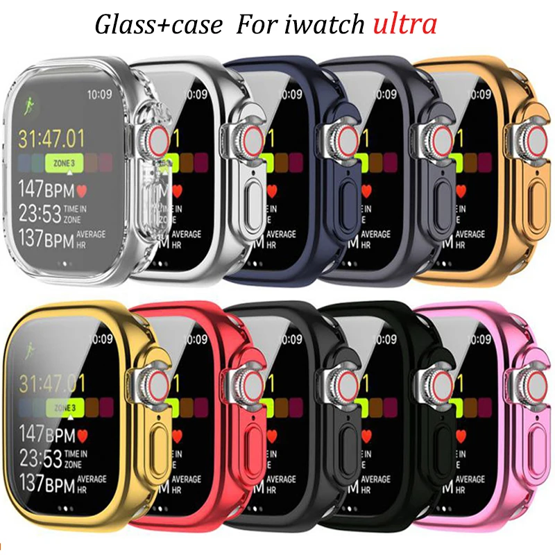 

Glass+case For Apple Watch Ultra 49mm strap smartwatch PC Bumper+Screen Protector Tempered Cover iwatch series band Accessories