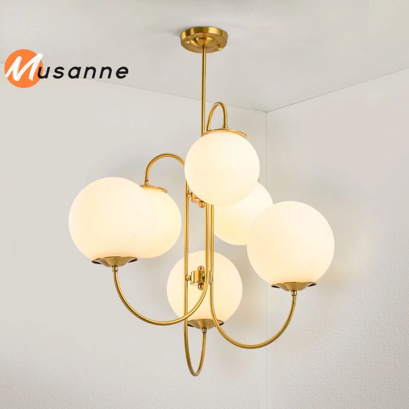 

New Milk white Glass Ball 6 heads G4 led bulb Chandeliers fashion designer living room decoration ceiling modern Hanging lamp