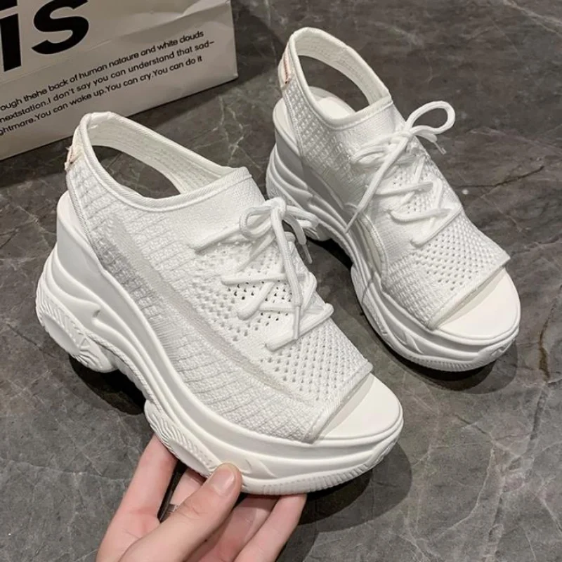 

Women's Sandals Summer 8.5CM Wedge Heel Elastic Cloth Cover Foot Ladies Sandals Thick-soled Fashion Elevation Casual Shoes