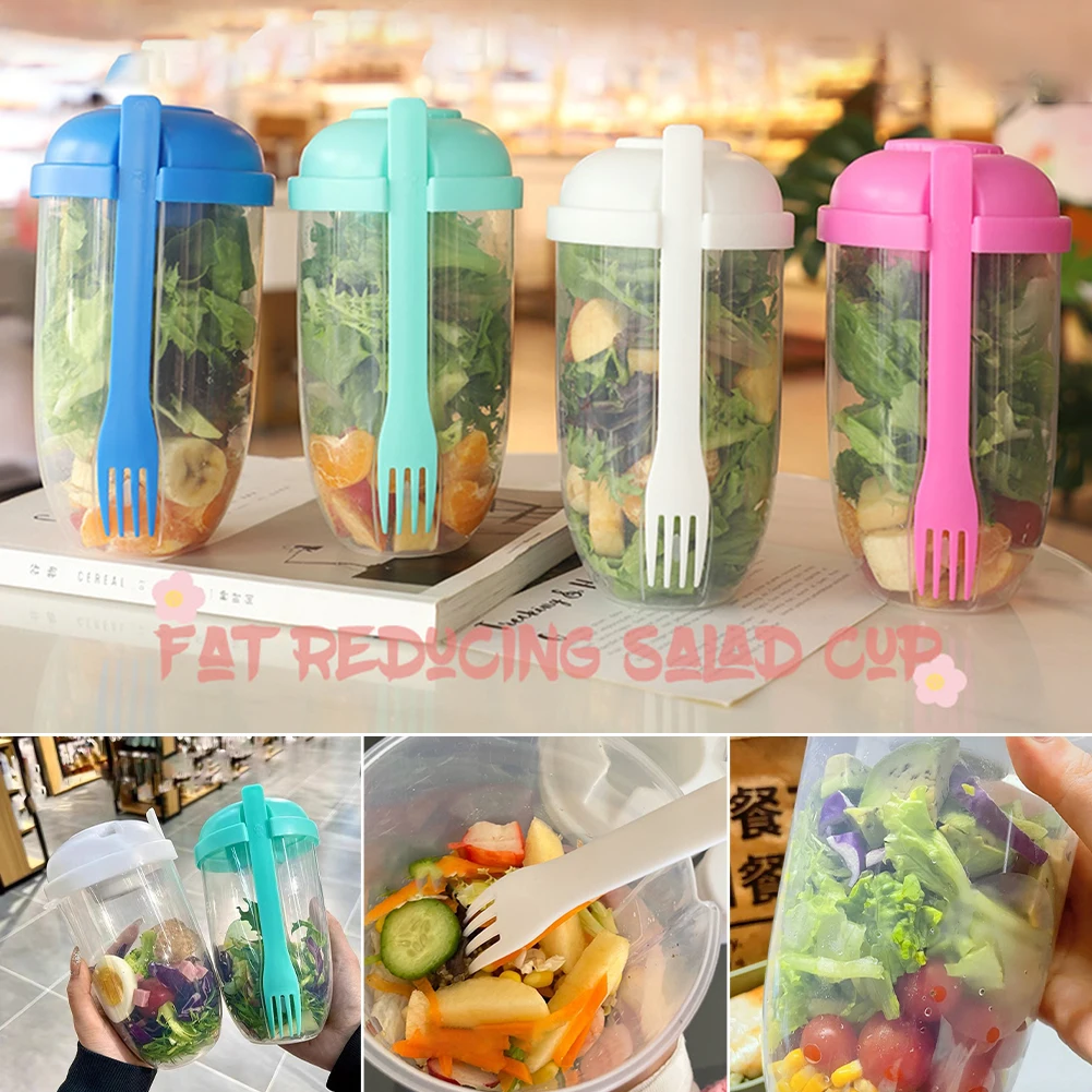 

Box Food Storage Oatmeal Cup 1L Portable Salad Cup with Fork and Dressing Holder Breakfast Salad Container Meal Shaker Cup Lunch