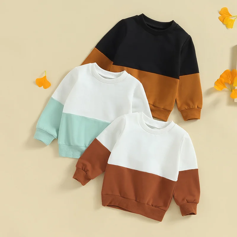 

Toddler Contrast Color Sweatshirts Autumn Spring Baby Boys Girls Round Neck Long Sleeve Pullovers Tops