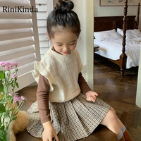2022 autumn korean style baby girls knitted petal sleeve vests sleeveless pullovers tops ruffles kids cotton waistcoats