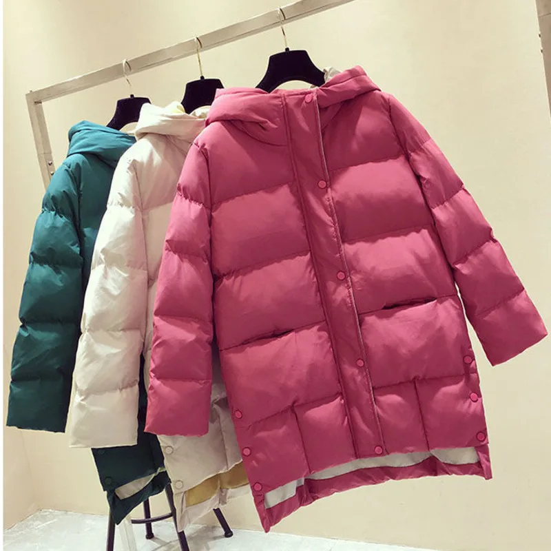 2022 New Winter Women Hooded Down Jacket Fashion Fur Collar Cotton Jacket Plus Velvet Warm Large Size Coat Elegant Lady Clothing