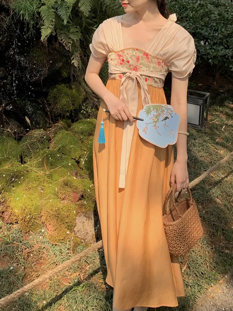 

Improved Hanfu National Style Element Skirt Female Vintage Print Gentle Daily Fairy Ancient Style Dress Summer