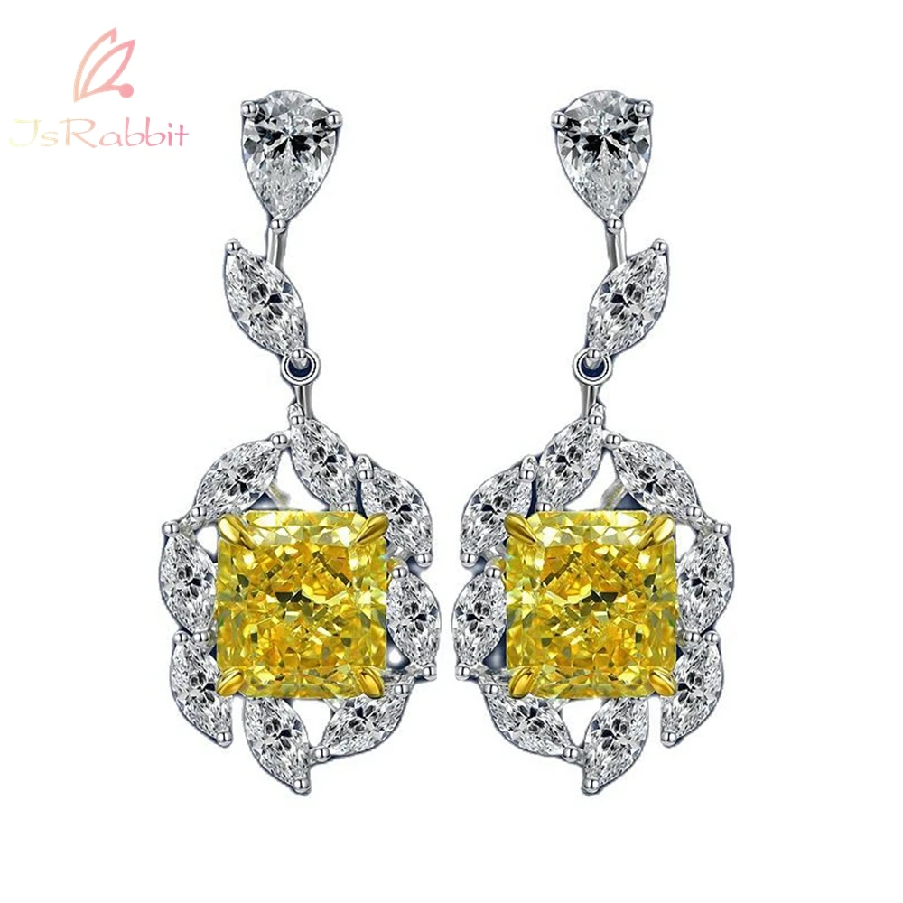 IsRabbit 18K Gold Plated 16CT Lab Grown Vivid Yellow Sapphire Drop Earrings 925 Sterling Silver Vintage Jewelry Drop Shipping