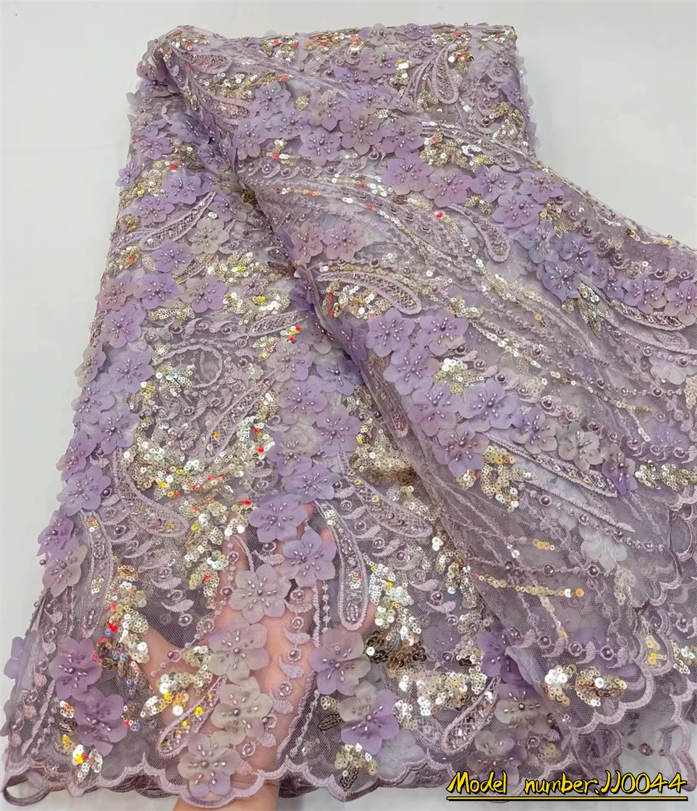 

Luxurious Nigerian Handmade Beads Lace Fabric 2023 High Quality Sequins Beaded Embroidery African French Lace Fabric For Dress