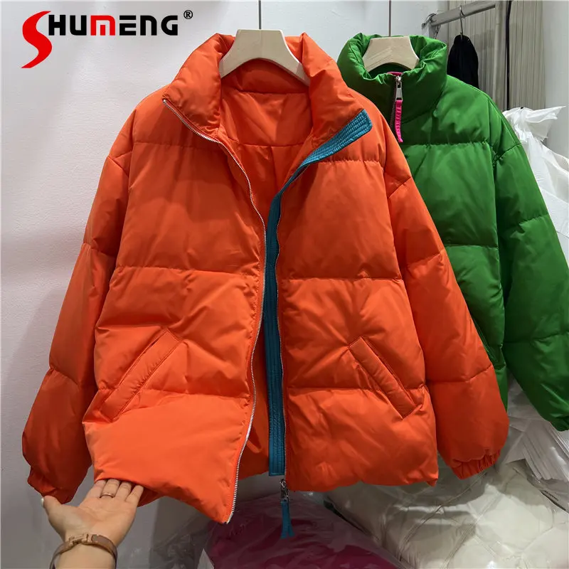 Winter Thickened Orange Down Jacket Women 2022 New Ins Trendy Female Long Sleeve White Duck Down Warm Puffer Jackets Parka Mujer