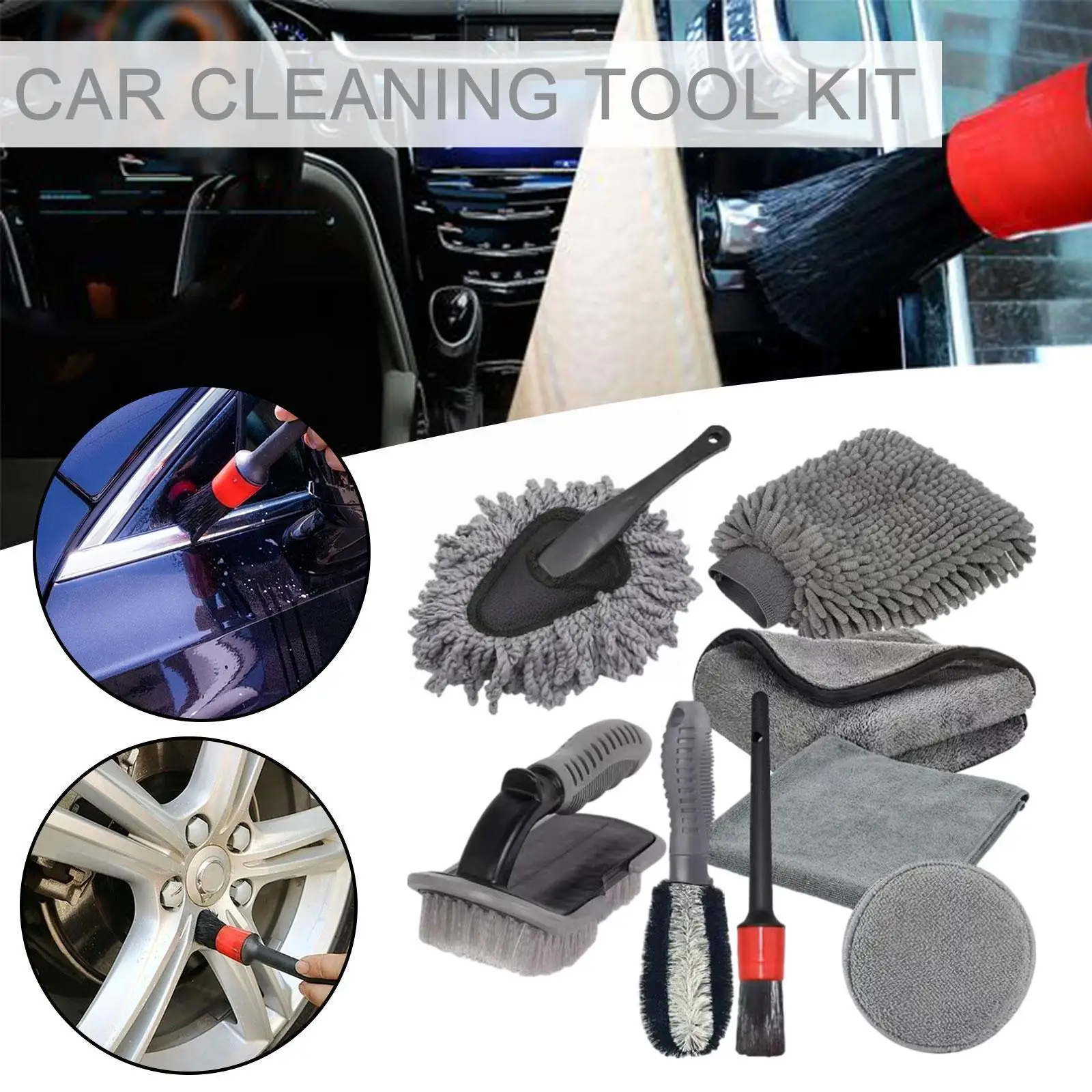 

9/15pcs Car Wash Cleaning Kit Car Wash Glove Polishing Microfiber Brush Sponge Care Pad Detailing Polish Towel Applicator W C4D2