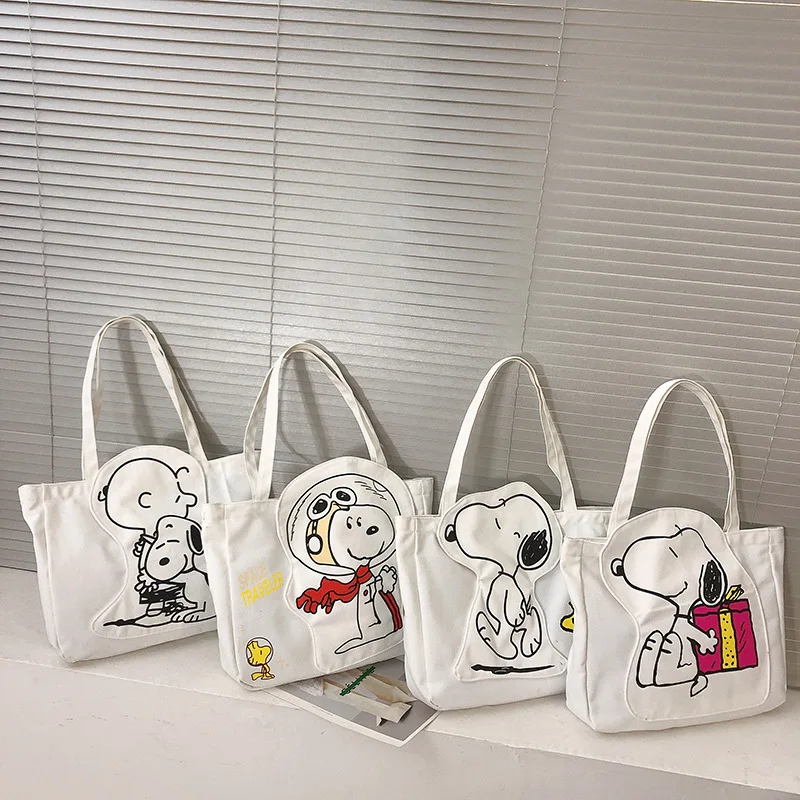 

Kawaii Snoopy Anime Cartoon One Shoulder Canvas Tote Bag Cartoon Cute Snoopy Large Capacity Cloth Bag Student Class Tote Bag