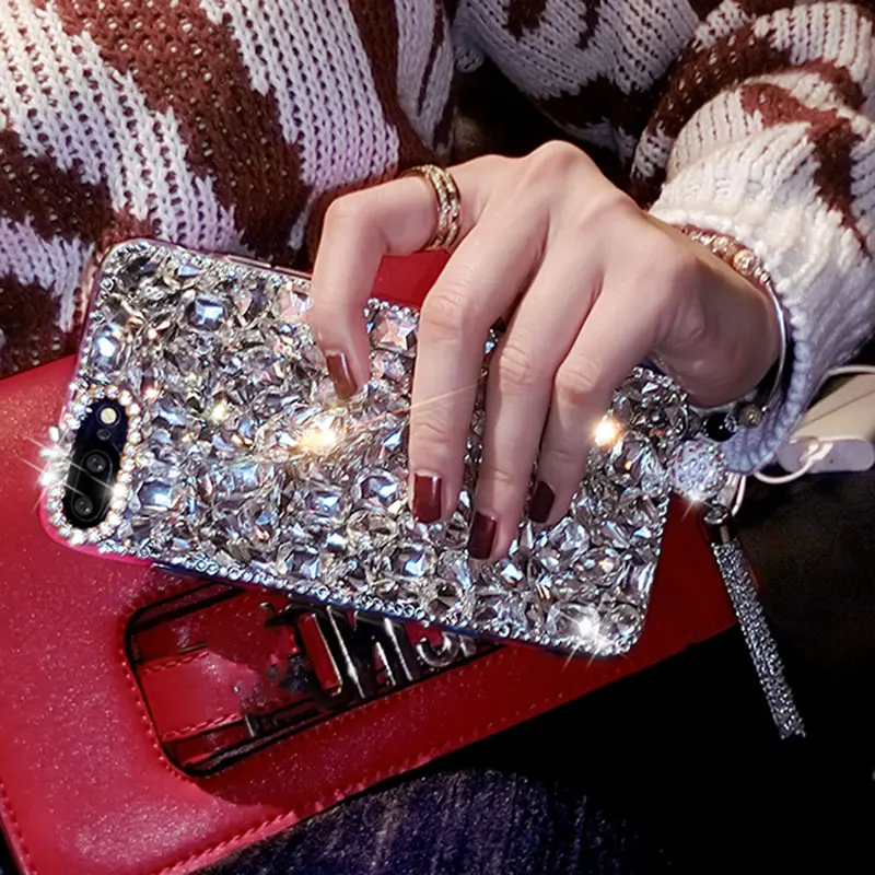 Bling Jewelled Diamond Pendant Phone Case For iPhone 13 12 mini 11Pro Max X XS XR 7 8 6 6s Plus Glitter Crystal Rhinestone Cover