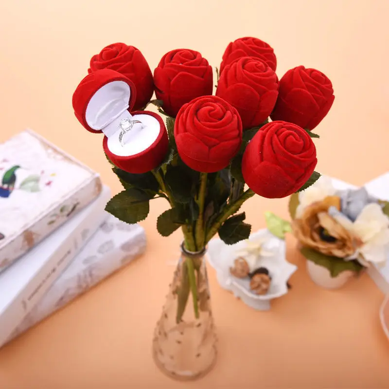 

1 шт. Подарочная коробка на День святого Валентина романтическая коробка для колец с розами Цветочный бархатный держатель для свадебного пр...
