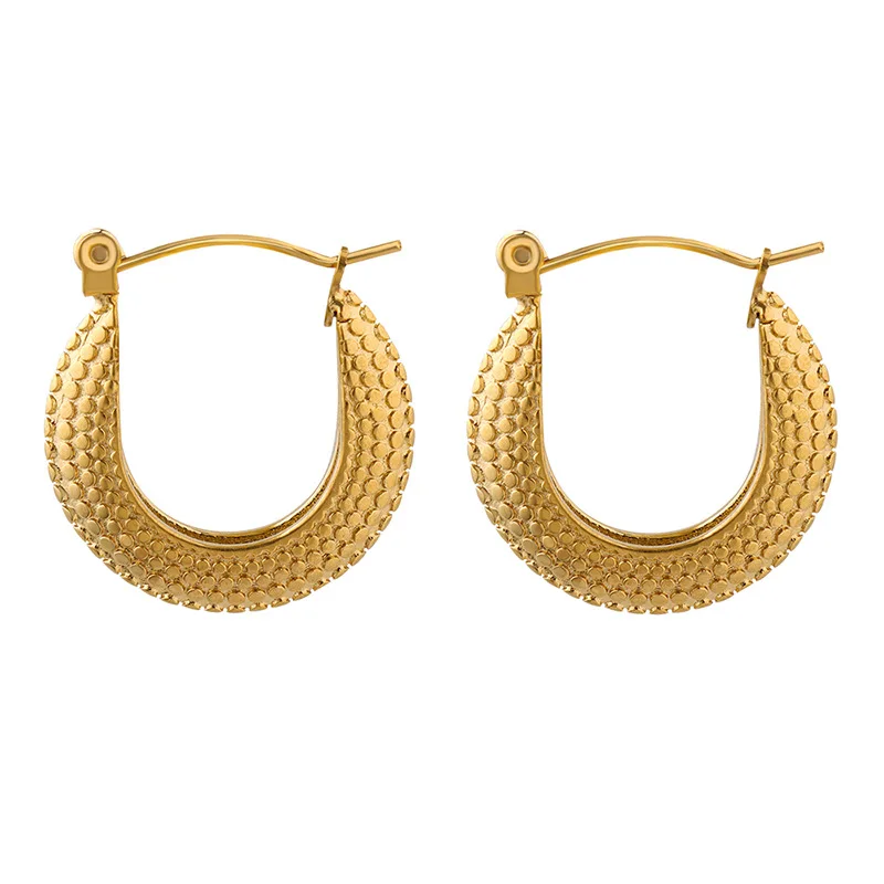 

European and American Neutral Style Retro Personality C-shaped Hollow-out Earrings Stainless Steel Plated 18K Gold Jewelry