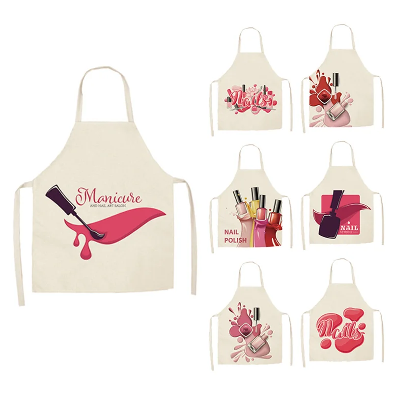 

Anti-fouling Sleeveless 1Pcs Kitchen Apron for Women Nail Polish Pattern Home Cleaning Tools European Style Cotton Linen