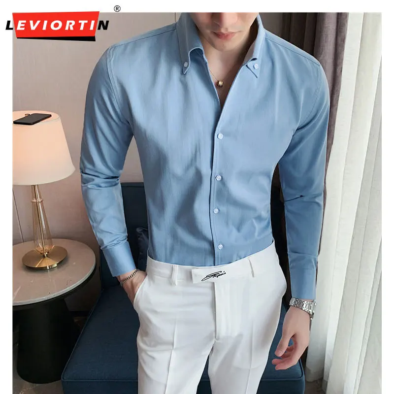 

Мужская Облегающая рубашка с длинным рукавом, тонкая эластичная теплая деловая рубашка с длинным рукавом, размеры 4x l-m, Осень-зима 2022