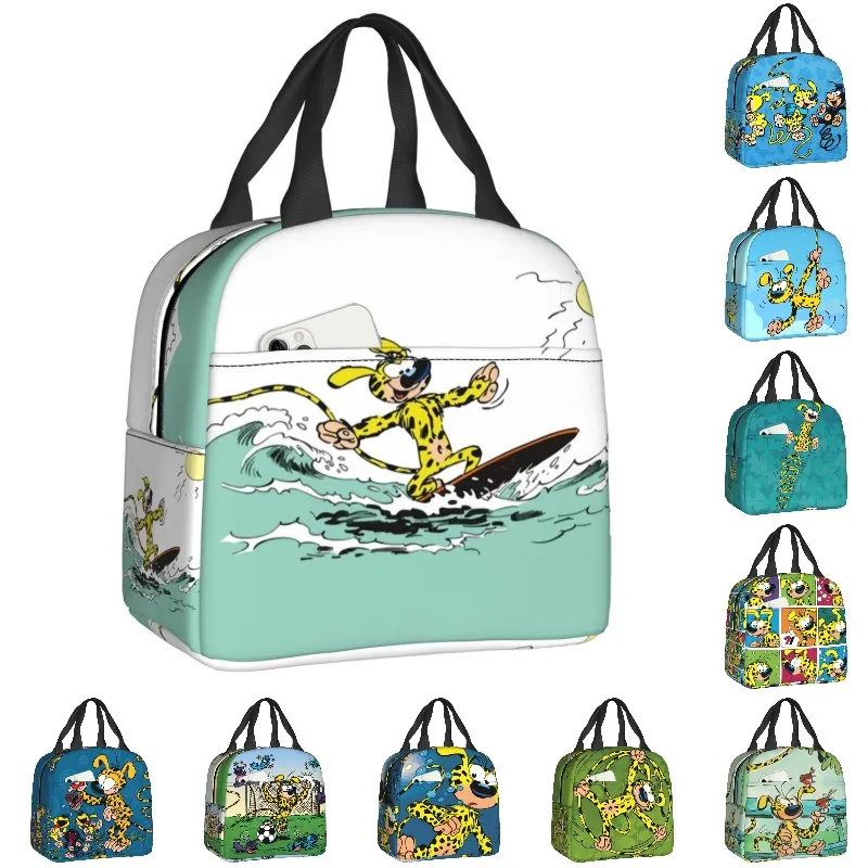 

Marsupilami Surfing Portable Lunch Boxes for Women Waterproof Belgian Comic Thermal Cooler Food Insulated Lunch Bag