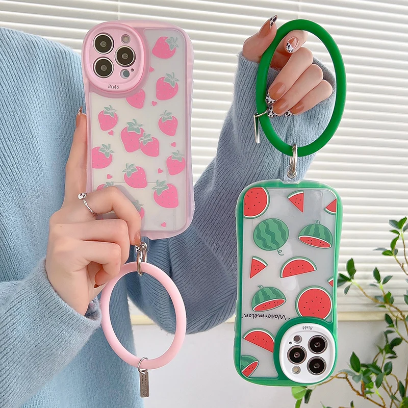 

Watermelon Strawberry Fruit Wrist Band Phone Case for iPhone 11 12 13 mini pro XS MAX 8 7 6 6S Plus X 5S SE 2020 XR clear case