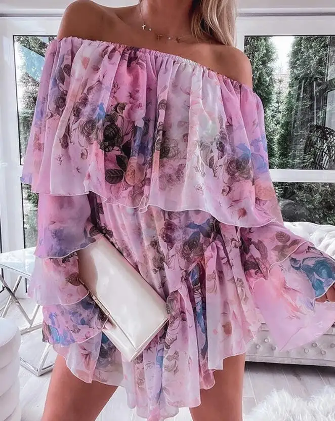 

Bell Sleeve Layered Rah-Rah Skirt New Popular Fashion Women's Dress In 2023