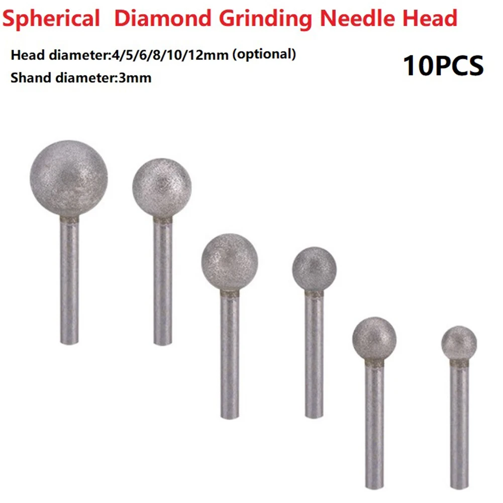 

10PC Diamond Round Ball Burr Drill Bit Set For Carving Engraving Drilling 4-12mm For Sculpting, Dressing, Grinding