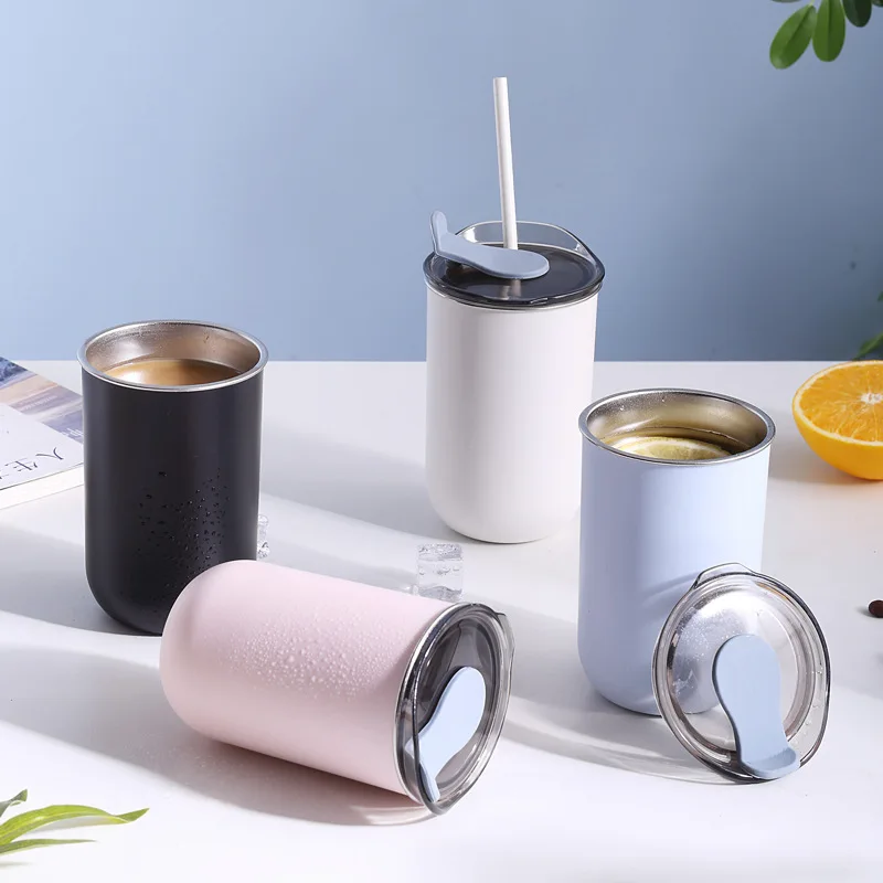 

10oz Vacuum Lid Wine Tumblers Cup with Lid and Straw Stainless Steel Tumbler Cups with Straw Double Wall Coffee Cup