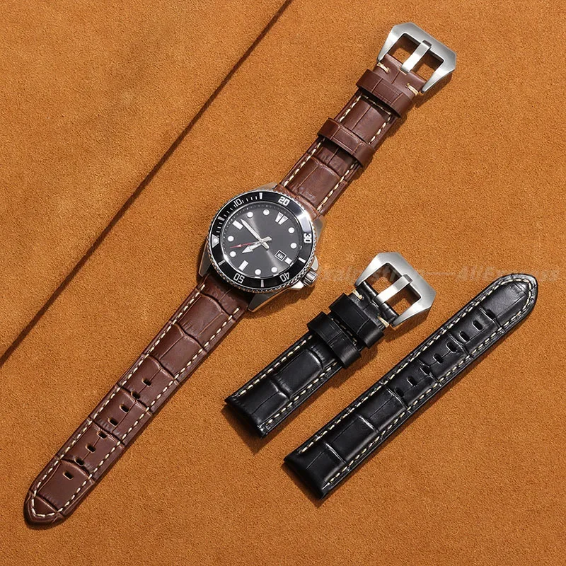 Фото Ремешок для часов из воловьей кожи, темно-коричневый для Panerai для Seiko, браслет из натуральной кожи с бамбуковым узором, аксессуары 20 мм, 22 мм, 24 мм, 26 мм №3