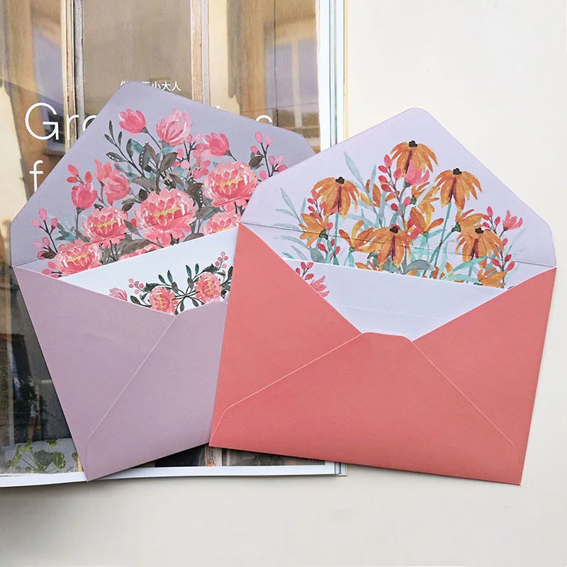 

6pcs/set Vintage Flowers Paintings Office Message Writing Paper Letter Wedding Greeting Card Invitation Envelope Stationery
