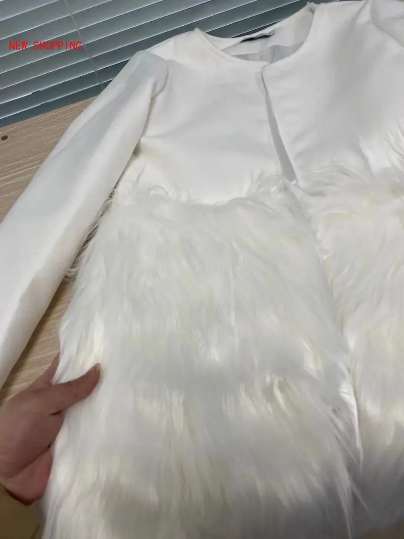 2022 Autumn Winter New Faux Fur Coat Slim Fit Women Fashion Elegant Streetwear Thick Warm Fur O-Neck Coats Jacket Overcoat White