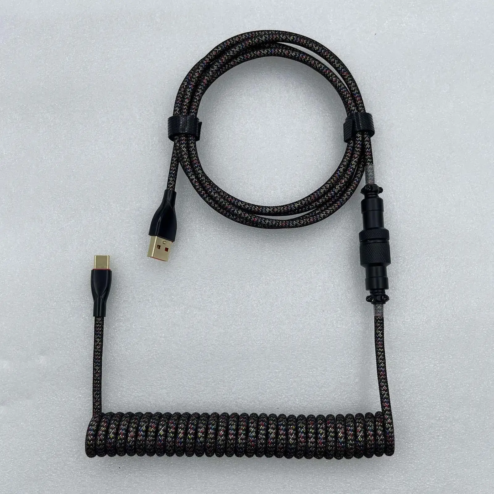

1.8M USB to Type C Coiled Cable Black Coiling Spring Cable Wire Type C Port Data Line Split Cables DIY for Mechanical Keyboard