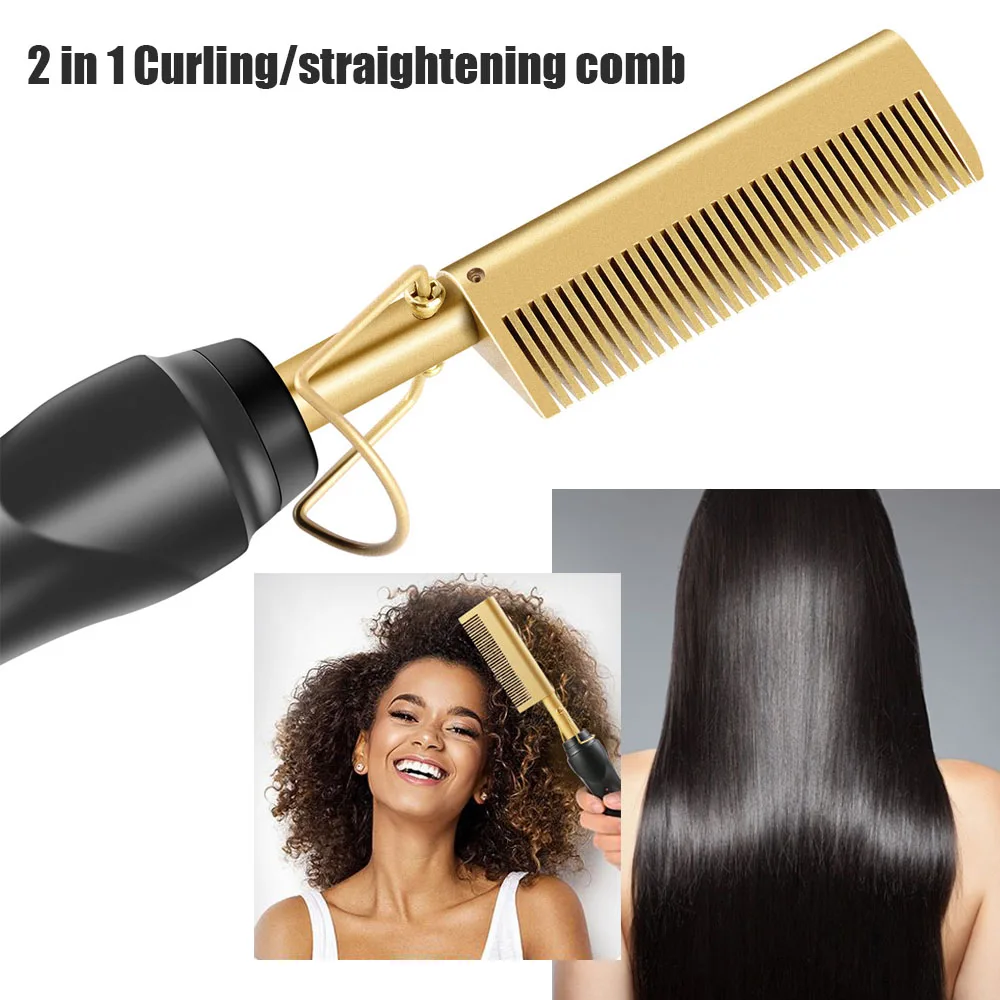 

2 in 1 Curling Comb Hair Straightener Flat Iron Electric Hot Heating Comb Wet And Dry Hair Curler Straight Styler Curling Iron