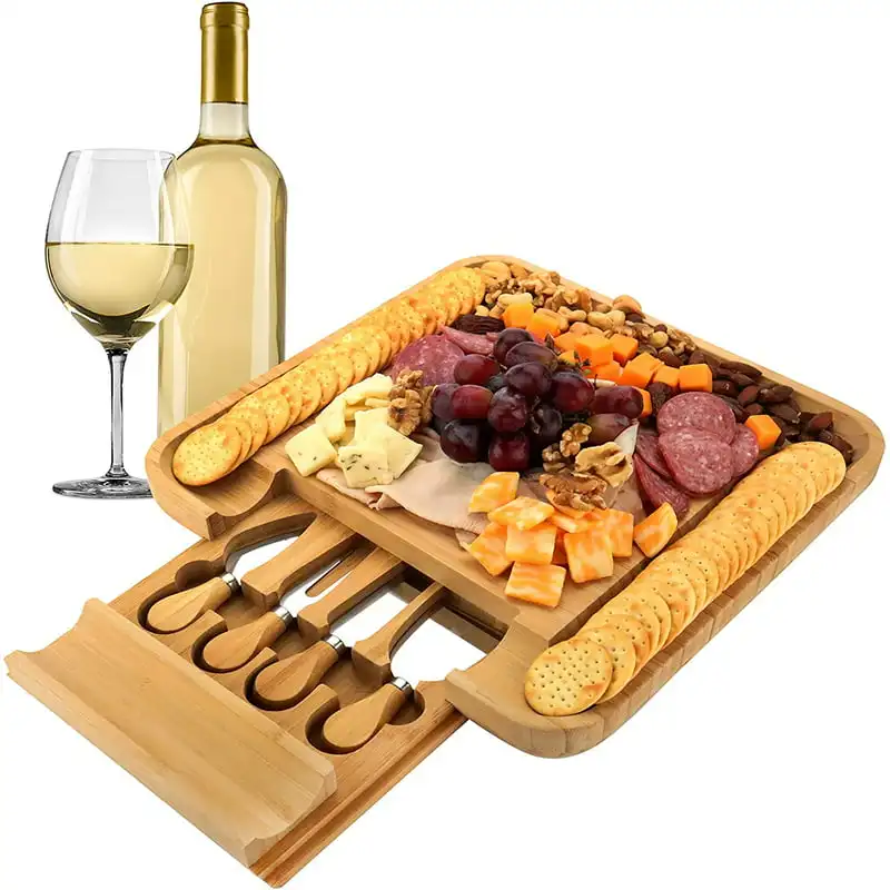 

Уникальный Домашний набор из бамбуковой сырной доски и ножей-сервировочный поднос для крекеров, мяса и винно-деревянной колбасы с горкой-Ou