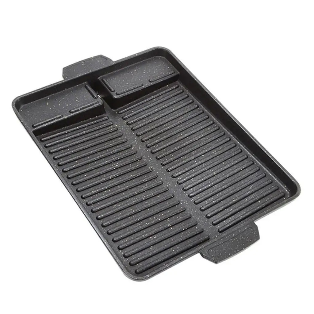 

Aluminum BBQ Grill Pan Non-Stick Coating Thicken Handle Square Korean Accs