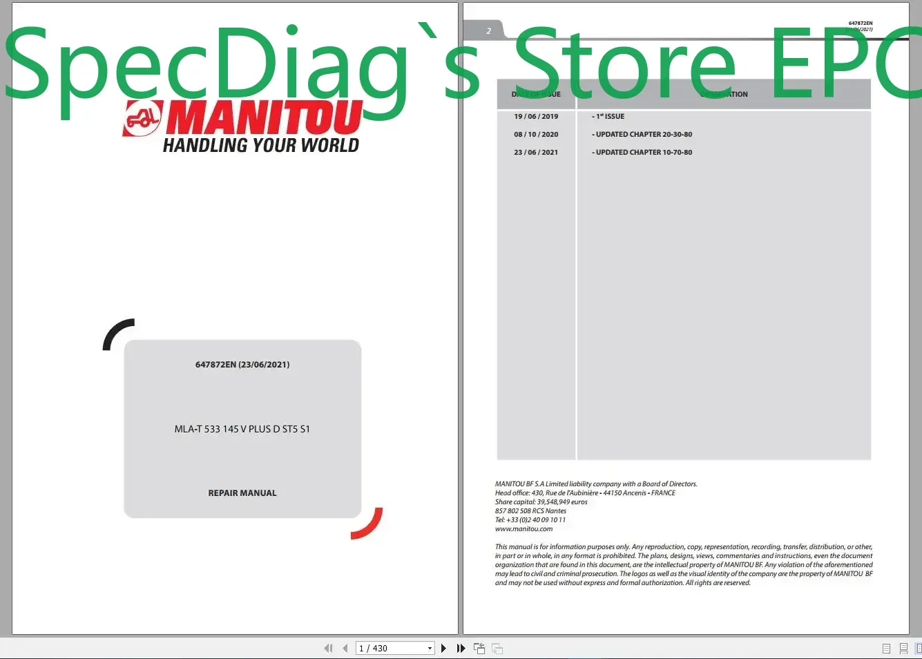 Фото SpecDiag [DVD5] Рабочие платформы Manitou Телескопический погрузчик PDF 7,8 ГБ Обновлено 06.2021 По руководство по ремонту, схема схемы №2
