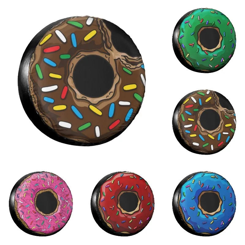 

Chocolate Donut Doughnut Spare Tire Cover Bag Pouch for Mitsubishi Pajero Food Waterproof Car Wheel Covers 14" 15" 16" 17" Inch