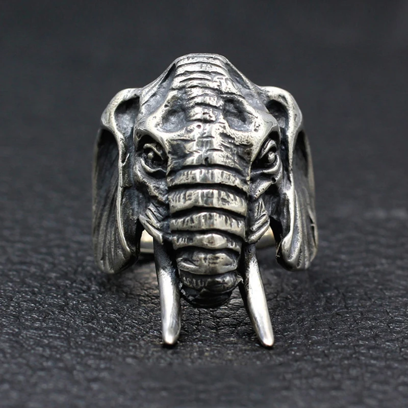 Мужское Винтажное кольцо со слоном из нержавеющей стали в стиле панк мотоцикла