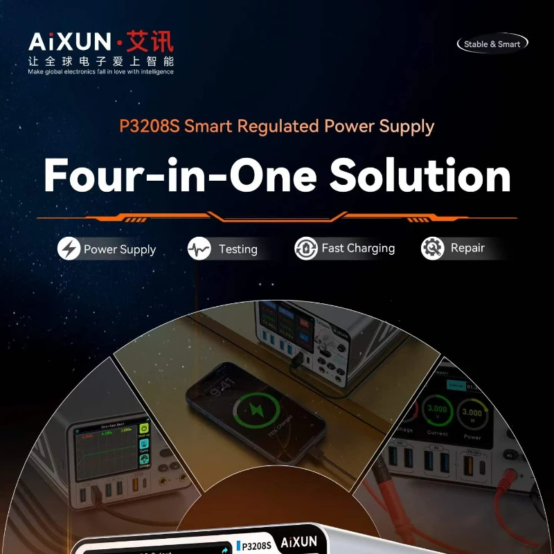 Фото Интеллектуальный регулируемый блок питания AiXUN P3208S 0-32В 0-15А, решение 4-в-1 для тестирования, быстрой зарядки и ремонта телефонов и печатных плат №3