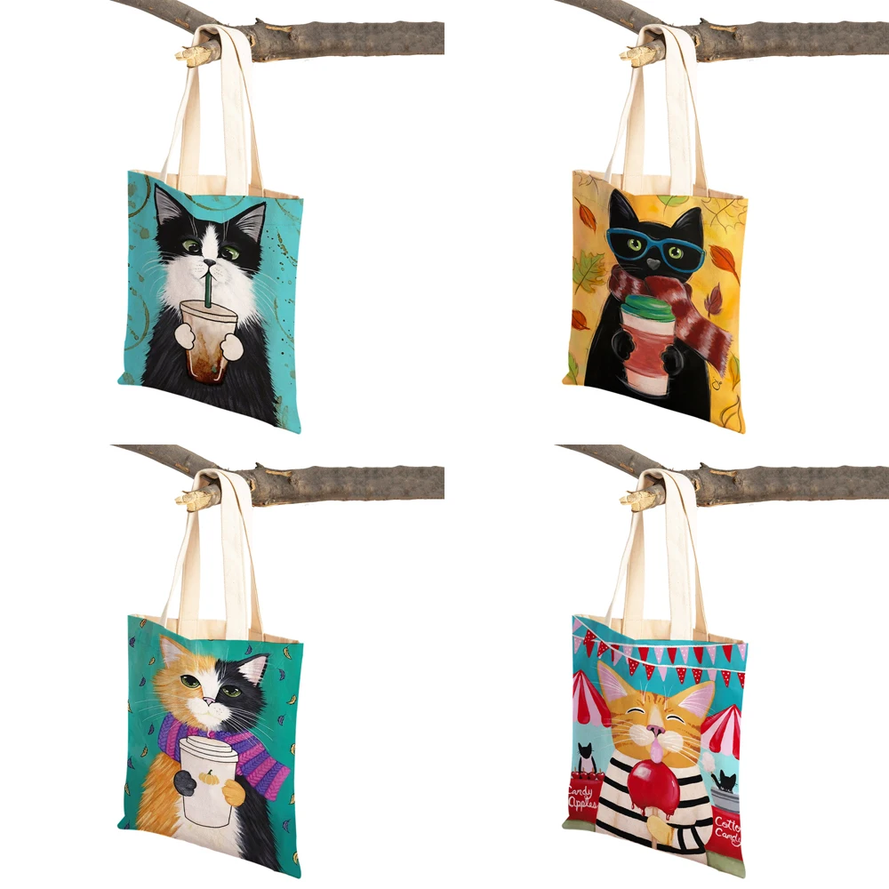 Модная мультяшная кофейная женская сумка-тоут складная холщовая многоразовая с