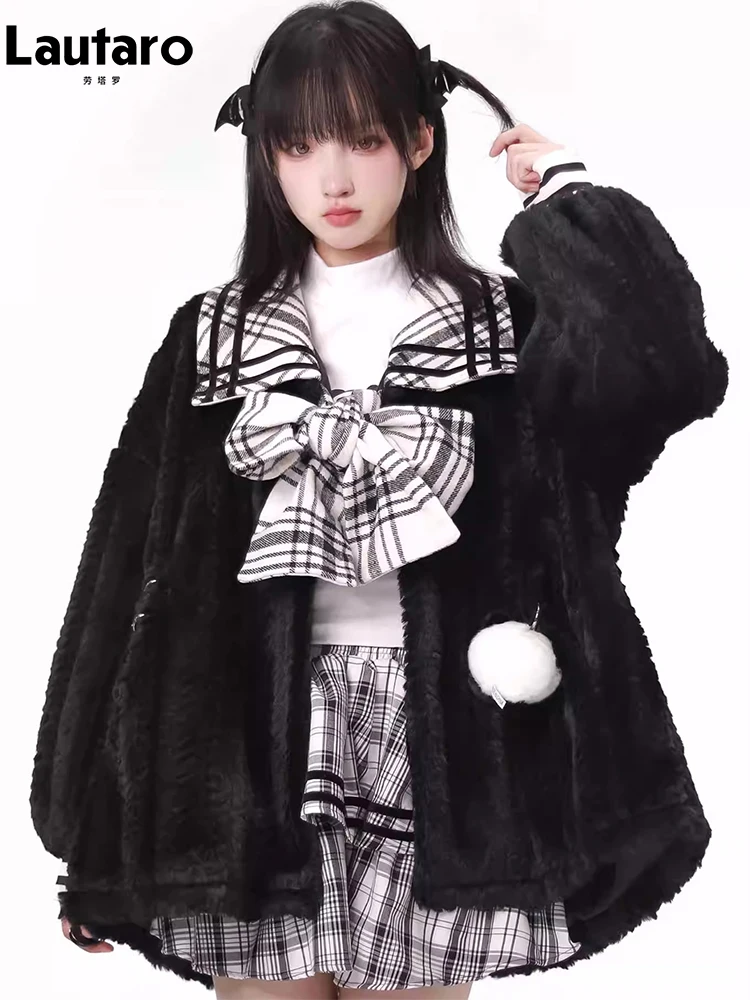 Lautaro Осень-зима Оверсайз Теплый Мягкий Красочный Плед Пэчворк Искусственный мех