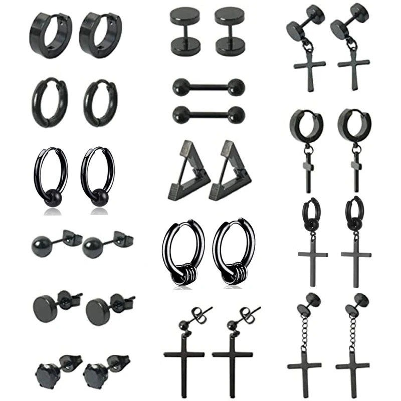 

15 Pairs Of Stainless Steel Cross Earrings Set Hinged Pendant Cross Earrings For Men And Women