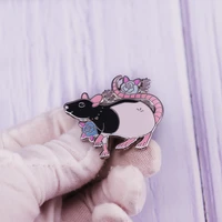 black hooded rat hard enamel pin brooch cute mouse with flowers badge fashion jewelry decoration