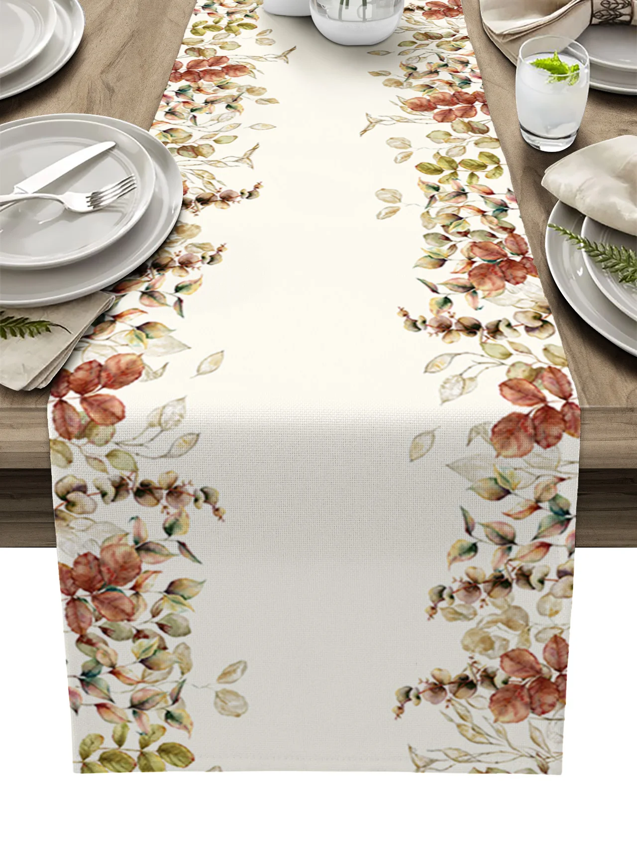 

Autumn Farmhouse Plant Eucalyptus Leaves Table Runner Christmas Dinner Table Cloth Wedding Party Decor Cotton Linen Tablecloth