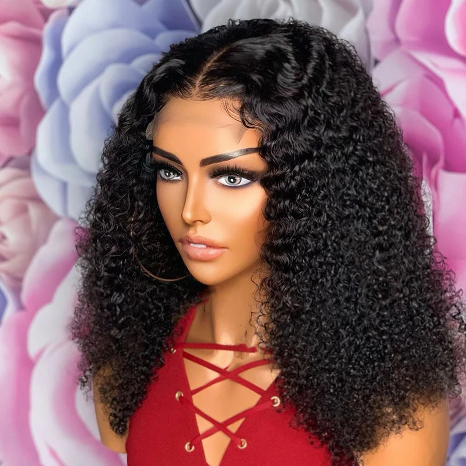 

Preplucked 26 inch Long Black Kinky Curly Natural Hairline Deep Part Cosplay Glueless Lace Front Wig For Women Baby Hair Daily