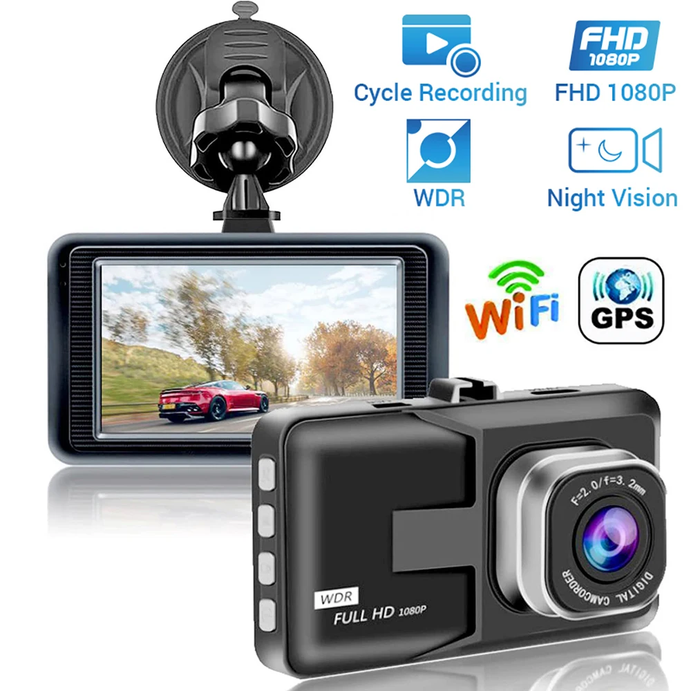 

Видеорегистратор автомобильный, Wi-Fi, 3,0 дюйма, Full HD, 1080P, GPS