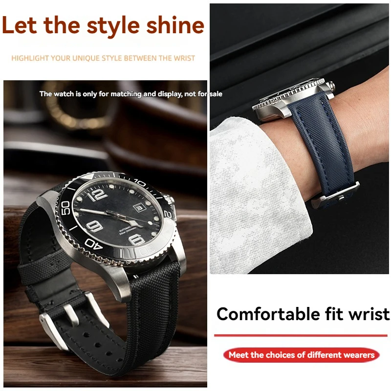 Фото Для Longines Comcas L3.742 L3.781 L3.782 углеродное волокно нейлоновая текстура ремешок для часов мужской кожаный ремешок для часов 19 21 мм браслет для часов №2