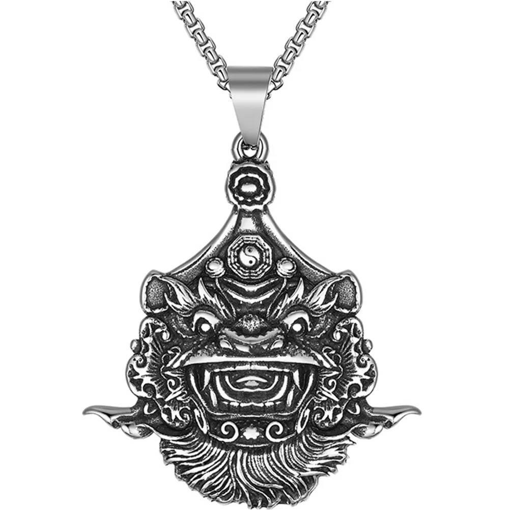 

Necklacependantmensweater Chain Vintage Steel Titaniumtiger Roaring Rapper Hip Viking Punk Hop Biker King Head Creative