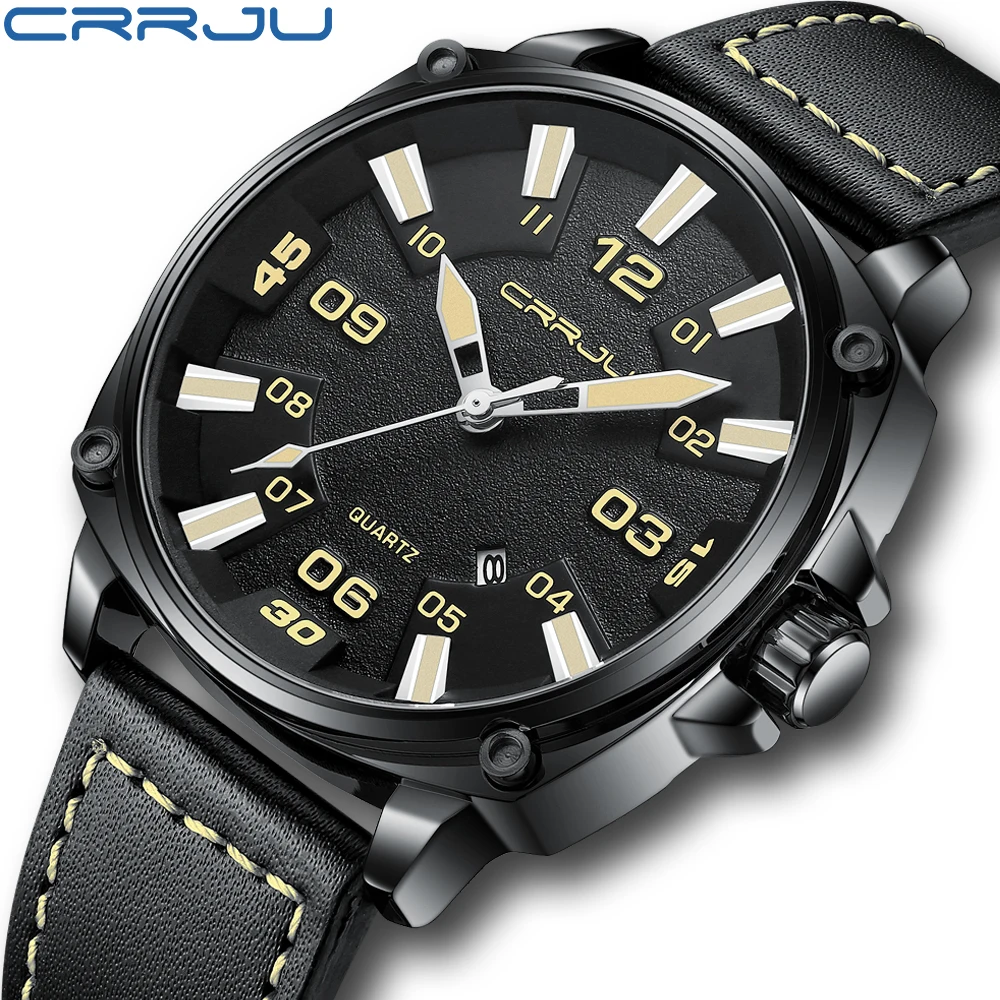 

CRRJU Brand Simple Business Thin Date Wristwatches Male Luxury Design Breathable Leather Watches Men's Quartz Clock Reloj Hombre
