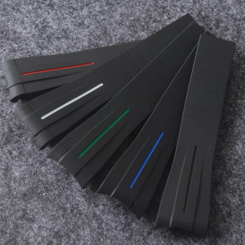 20 мм изогнутый конец черный с линией ремешок для часов из мягкой силиконовой