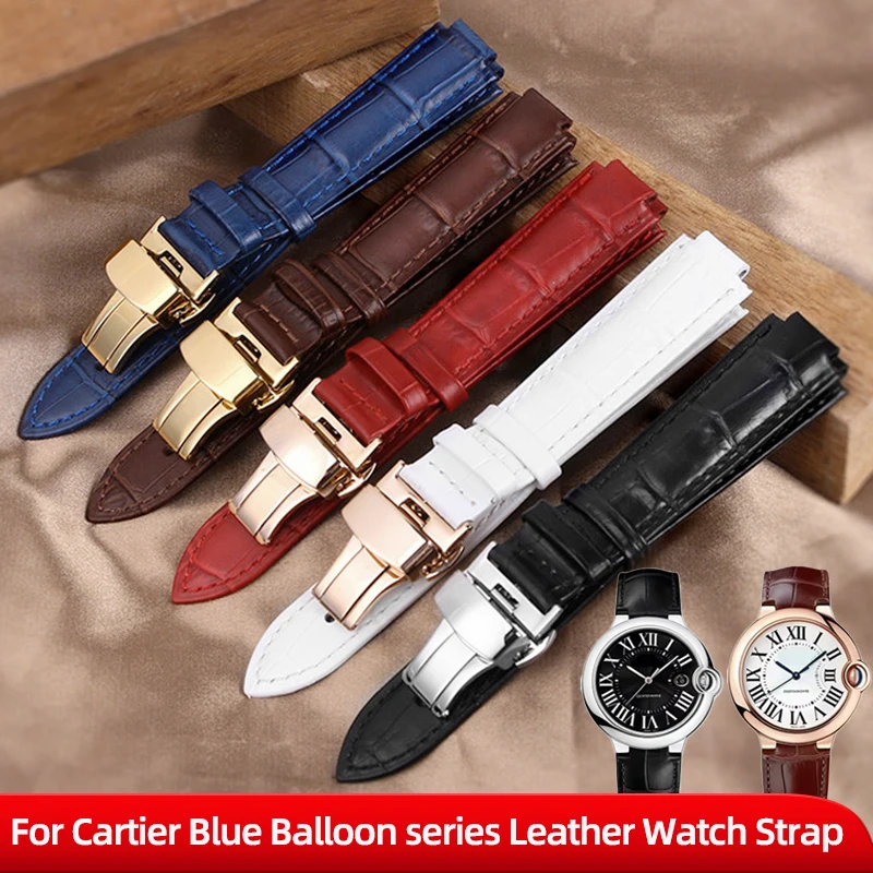 Фото Ремешок для часов Cartier Blue Balloon из натуральной кожи, 14-8 мм, 16-8 мм, 18-11 мм, 20-12 мм, мужской и женский, с выпуклым соединением. №1