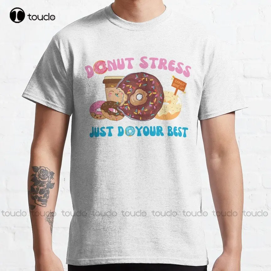 

Donut Stress Just Do Your Best -Funny Donut Quote Classic T-Shirt Black T Shirt Cotton Outdoor Simple Vintage Casual Tee Shirts