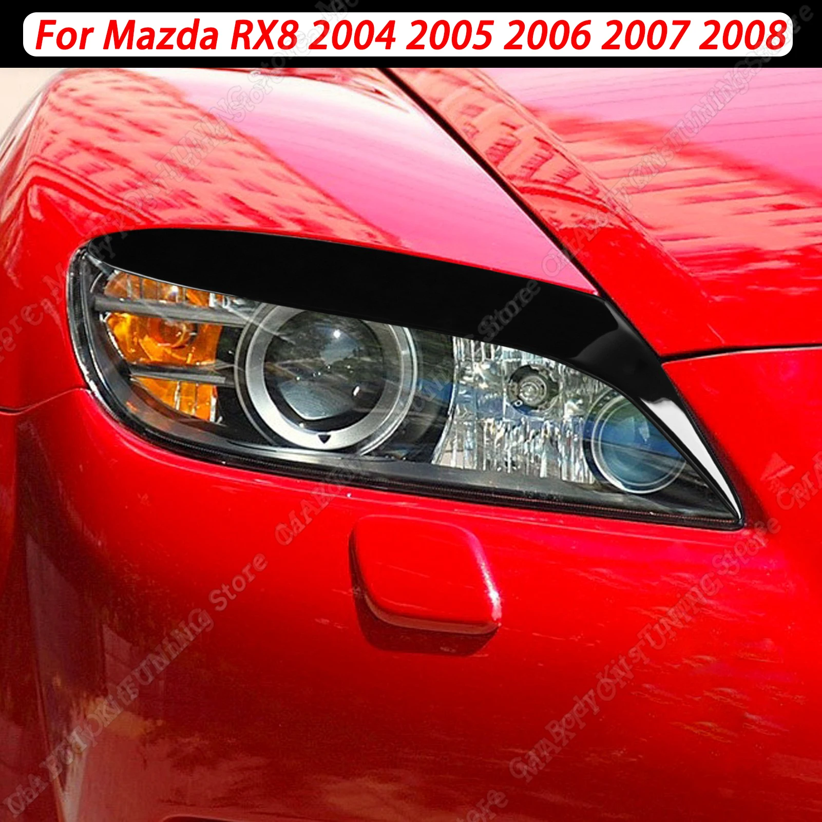 

Для Mazda RX8 2004 2005 2006 2007 2008 2 шт. глянцевые черные накладки на фары, веки для бровей, комплекты накладок на тело, аксессуары для тюнинга