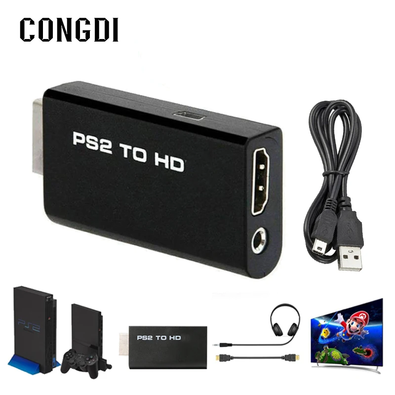 Адаптер для PS2-HDMI-совместимый преобразователь 480i/480p/576i аудио-видео с аудиокабелем